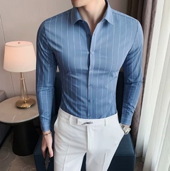 Luxury fabric blue striped shirt on internet