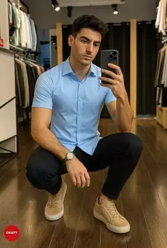 CAMISA BEIGE MANGA CORTA IMPORTADA 100% STRECH - buy online