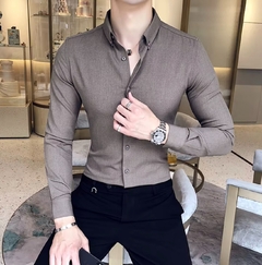 Beige slim-fit flannel shirt on internet