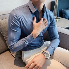 Luxury fabric blue striped shirt - chetuno