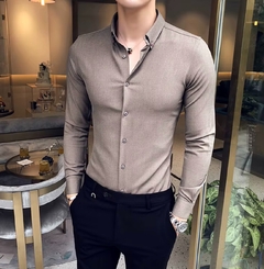Beige slim-fit flannel shirt - buy online