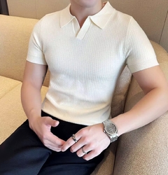 High-quality white knitted polo - chetuno