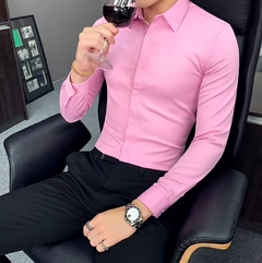 High-quality slim-fit pink long-sleeve men's shirt - buy online