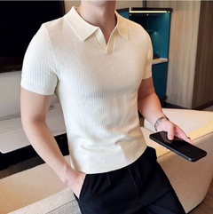 High-quality white knitted polo on internet