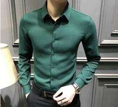 Green slim-fit long-sleeve office shirt on internet