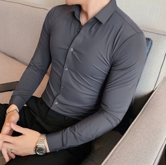 Gray stretch long-sleeve shirt on internet