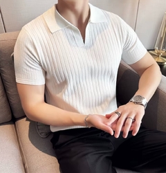 High-quality knitted striped polo - chetuno