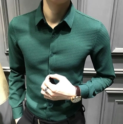 Green slim-fit long-sleeve office shirt - buy online