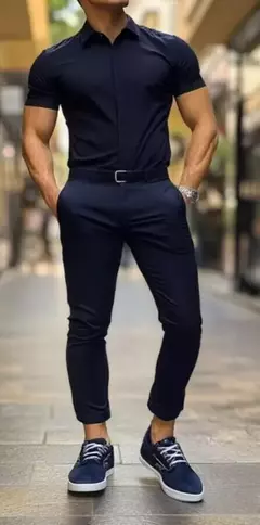 CAMISA SUBLIMADA A RAYAS NEGRAS SLIM FIT on internet