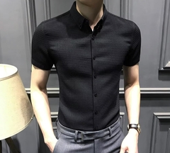 Black slim-fit short-sleeve office shirt - buy online