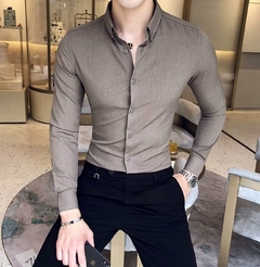 Beige slim-fit flannel shirt - chetuno