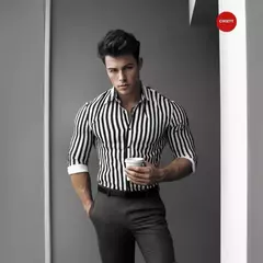CAMISA SLIM FIT NEGRA MANGA CORTA - chetuno