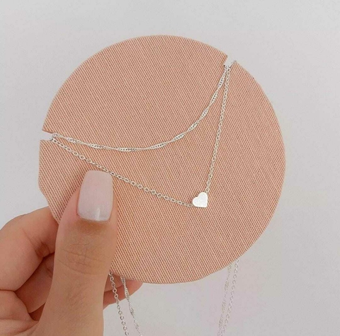 Colar Duplo Coração - Banhado a prata