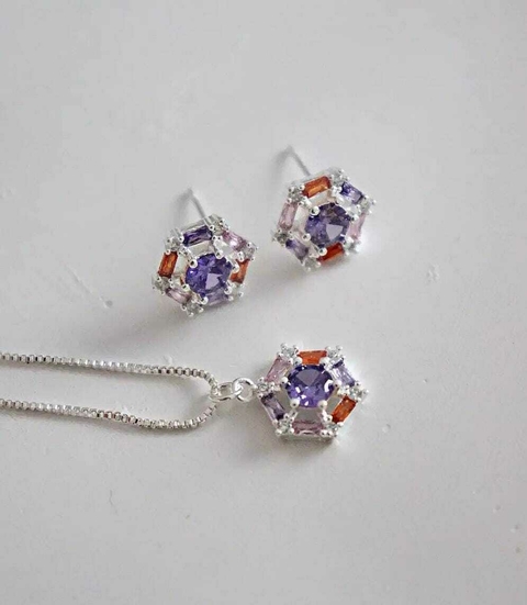 Conjunto Colar + Brinco Colors - Banhado a prata