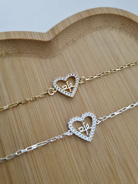 Pulseira Coração Cravejado Fé - Banhada a ouro