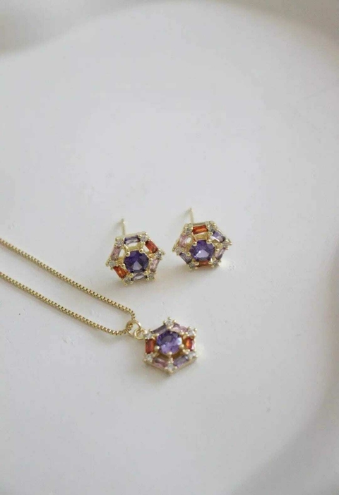 Conjunto Colar + Brincos Colors - Banhado a ouro