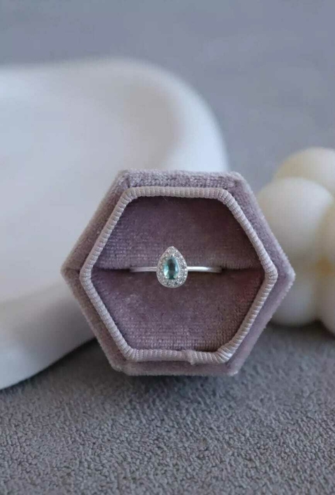 Anel Gota Cravejada Verde - Banhado a Prata