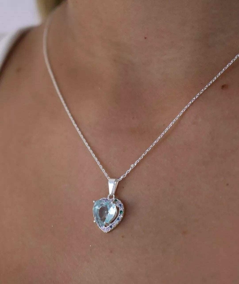 Colar Coração Color Cravejado - Banhado a Prata