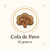 Ilustración de una cola de pavo en polvo en un diseño sencillo y elegante, con elementos decorativos en tonos beige y marrón, y un fondo claro con detalles de estrellas y luna.