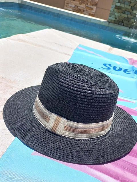 Sombrero de rafia - negro con cinta - comprar online