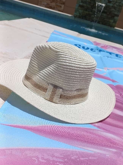 Sombrero de rafia - natural con cinta - comprar online