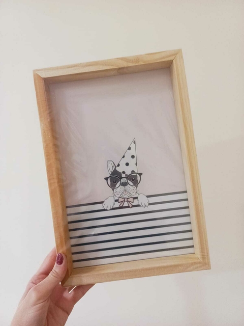 Cuadro PERRITO CON SOMBRERO con Marco de Madera y vidrio - comprar online
