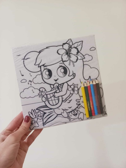 Bastidor Para Pintar Sirenita 20x20cm Con 6 Lapices - comprar online