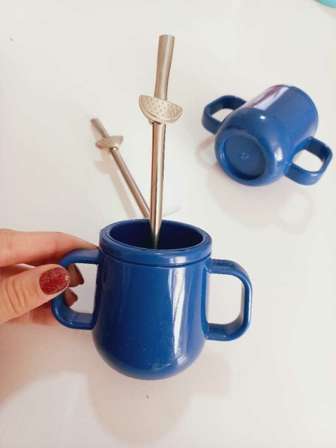 Mate Azul Plástico Doble Asa - comprar online