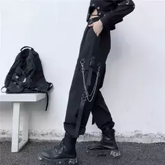 Calças femininas elastanos de cintura alta, calças harém, calças punk jogger na internet