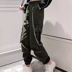 Calças femininas elastanos de cintura alta, calças harém, calças punk jogger