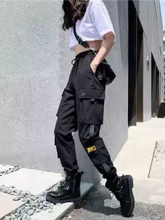 Imagem do Calças femininas elastanos de cintura alta, calças harém, calças punk jogger