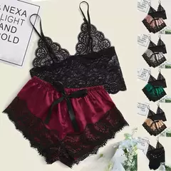 Pijamas sexy para mulheres 2 peças top shorts conjunto roupas de dormir pijamas