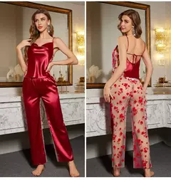 2 peças pijamas conjunto feminino sexy perspectiva malha pijamas terno suspende na internet