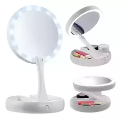 Espejo Plegable Doble Cara Porta Maquillaje Blanco - Led Usb - comprar online