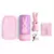 Estimulador de clitóris recarregável Magic Rabbit 3 em 1 na cor rosa, acompanhado de embalagem, chaveiro e saco de armazenamento.
