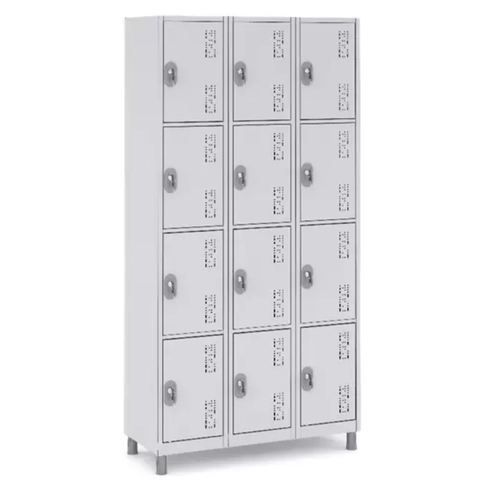 Roupeiro De 12 Portas - Pitão P/ Cadeado - Cinza Cristal - Chapa 26
