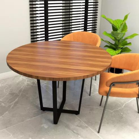 Mesa De Reunião Redonda Pé Industrial - 1,20 m - Tampo em 25 mm - Sevilha Com Preto - comprar online