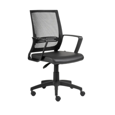 Cadeira Executiva Maia Em Tela - Couro Ecológico Preto - Base em Aço