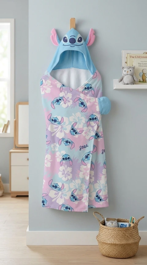 Manta Con Capucha Stitch Corderito Térmica Suave Abrigada Invierno Premium - Oficial Disney