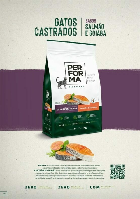 RAÇÃO PERFORMA NAT GATOS CASTRADOS SALMÃO/GOIABA 1KG - comprar online
