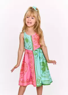 Imagem do VESTIDO LENCO TROPICAL ROSA E VERDE