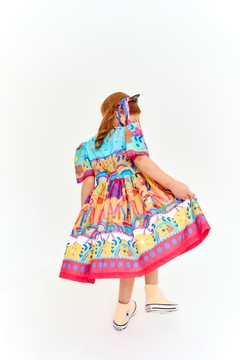 VESTIDO A FESTA VAI COMECAR BALANCE LARANJA E AZUL - loja online
