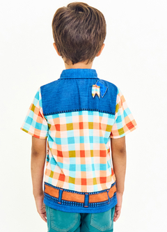 CAMISETA SEGURA PEÃO AZUL E LARANJA - Carretel Kids