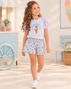 CONJUNTO BLUSA E SHORT QUANTO MAIS SORVETE MAIS ALEGRIA