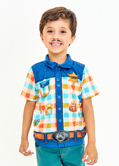 CAMISETA SEGURA PEÃO AZUL E LARANJA