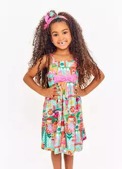 VESTIDO MEU MUNDINHO VERDE E ROSA