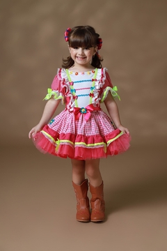 FANTASIA JUNINA VESTIDO XADREZ ROSA