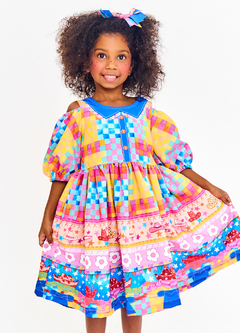 VESTIDO A FESTA VAI COMEÇAR BALANCE ROSA E AZUL