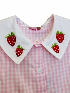 CONJUNTO FEM INFANTIL CAMISA E SHORT XADREZ MORANGO - Carretel Kids