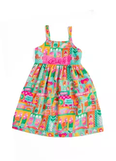 VESTIDO MEU MUNDINHO VERDE E ROSA - loja online